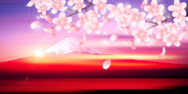 Cherry tavaszi Fuji hegy háttér — Stock Vector