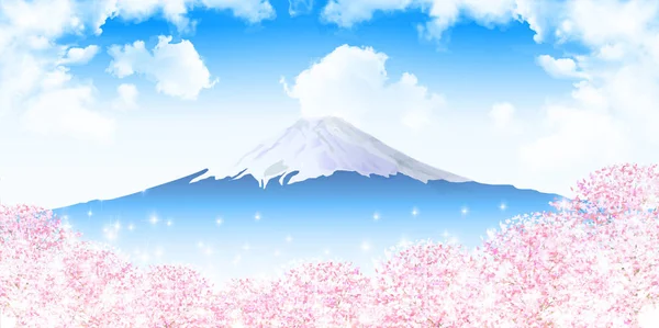 Primavera de cereza Fuji Montaña Fondo — Vector de stock