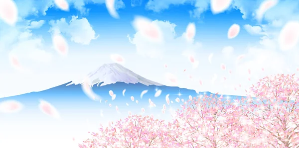 樱桃春天富士山背景 — 图库矢量图片