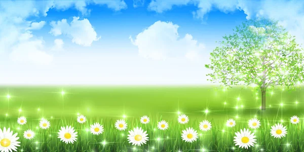 Çiçek taze yeşil manzara arka plan — Stok Vektör
