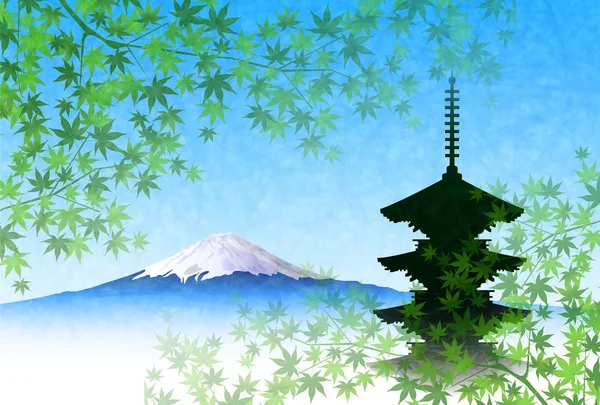 Mt. Fuji Maple Landscape Background — Stock Vector