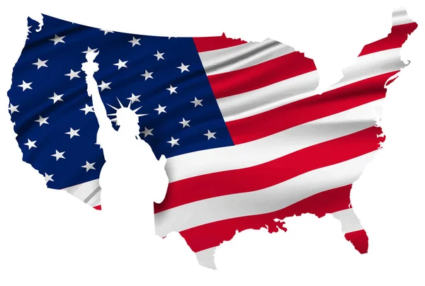 自由のアメリカ地図国旗女神 — ストックベクタ