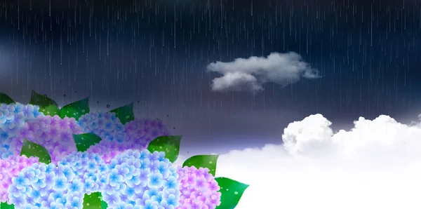雨梅雨紫陽花背景 — ストックベクタ