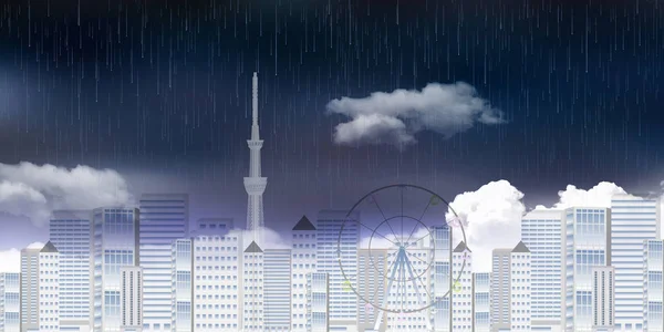 Pluie Tokyo fond nuage — Image vectorielle