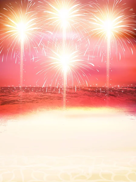 Fuegos artificiales mar paisaje fondo — Vector de stock