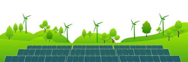 Güneş Rüzgar güç yeşil arka plan — Stok Vektör