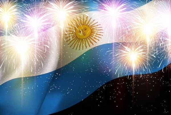 Argentine feux d'artifice drapeau national fond — Image vectorielle