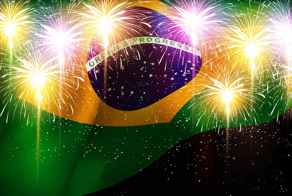 Pozadí Brazílie státní vlajka ohňostroj — Stockový vektor