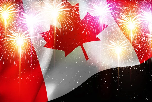 Canada fireworks national flag background — Stock Vector