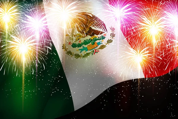 Национальный флаг Мексики Фейерверк — стоковый вектор