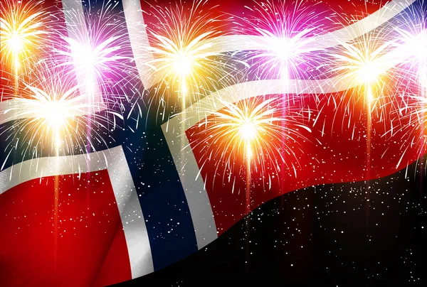 Norvégia nemzeti zászló tűzijáték háttér — Stock Vector