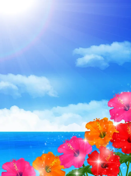 Hibiscus Sea Summer Background — Stock Vector