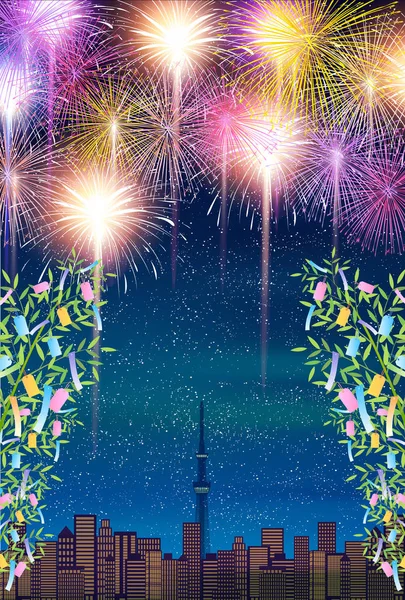 Зірка бамбук Фестиваль феєрверків фону — стоковий вектор