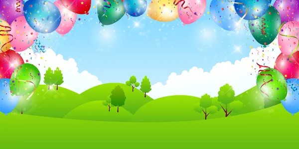 Ballon verse groene hemelachtergrond — Stockvector