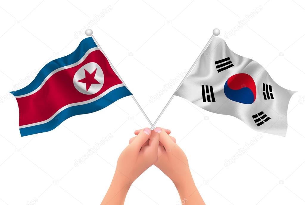 North Korea South Korea flag hand