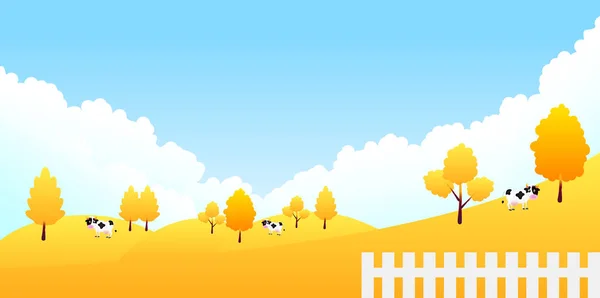 秋天的树叶牛牧场背景 — 图库矢量图片