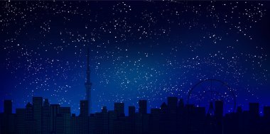 Tokyo ağaç gökyüzü gece görünümü arka plan