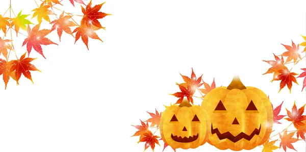 Herfstbladeren Halloween pompoen achtergrond — Stockvector