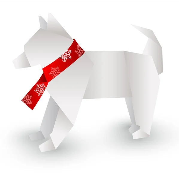 Origami de perro icono de la tarjeta de Año Nuevo — Vector de stock