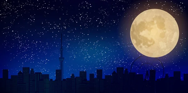 Full moon Tokio budynek tło — Wektor stockowy