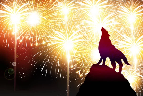 Fireworks yeni yıl kartı arka plan köpek