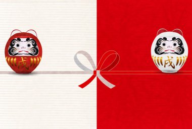 Köpek kırmızı ve beyaz arka plan yeni yıl kartları