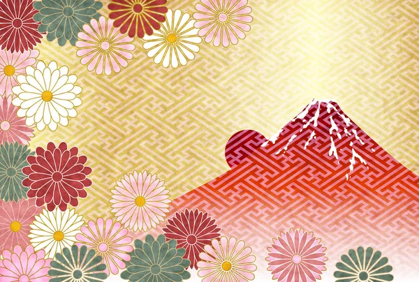 Fuji Tarjetas de Año Nuevo Fondo de crisantemo — Archivo Imágenes Vectoriales