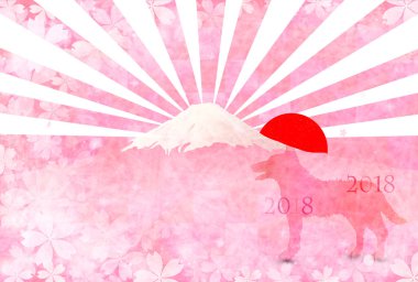 Mt. Fuji yeni yıl kartı arka plan köpek