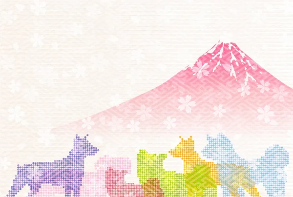 Köpek Mt. Fuji Cherry blossom arka plan — Stok Vektör