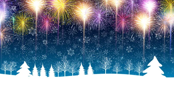 Natale neve fuochi d'artificio sfondo — Vettoriale Stock