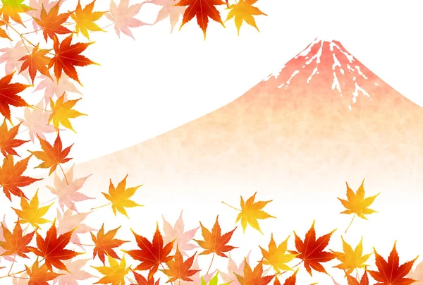 Las hojas de otoño caen Fondo Fuji — Vector de stock