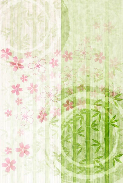 Cherry Blossoms bambu nyår kort bakgrund — Stock vektor