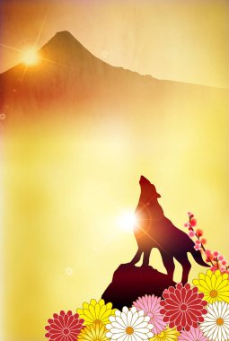 Mt. Fuji yeni yıl kartı arka plan köpek