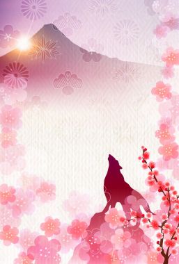 Mt. Fuji yeni yıl kartı arka plan köpek