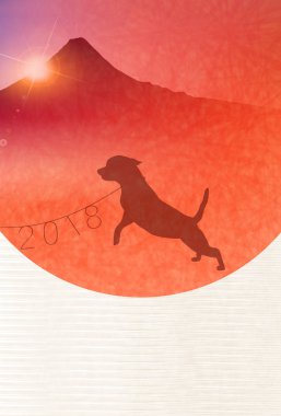 Mt. Fuji yeni yıl kartı arka plan köpek