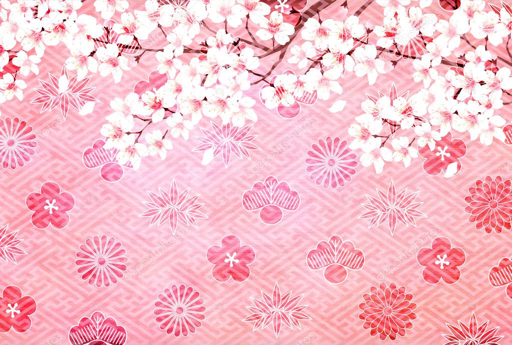 Cherry blossoms New Year card background spring background