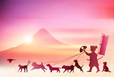 Mt. Fuji yeni yıl kartı arka plan köpek