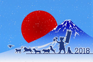 Mt. Fuji yeni yıl kartı arka plan köpek