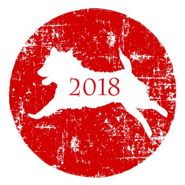 Yeni yıl kartı kırmızı simge köpek