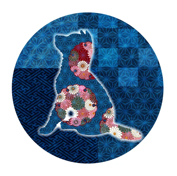 Pes chryzantéma novoroční kartu ikona — Stockový vektor