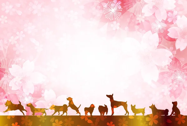Hond kaarten Nieuwjaar cherry achtergrond — Stockvector