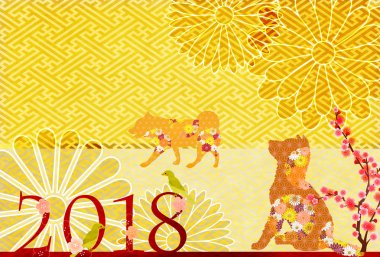 Köpek krizantem arka plan yeni yıl kartları