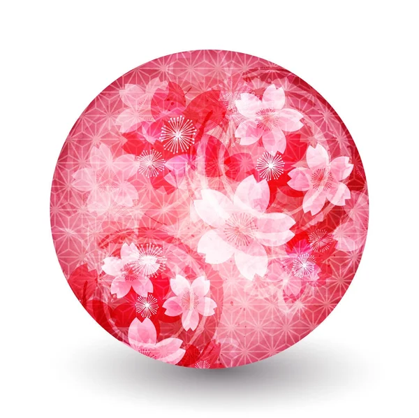 Cherry Blossoms Ano Novo cartões ícone de bola de mão — Vetor de Stock