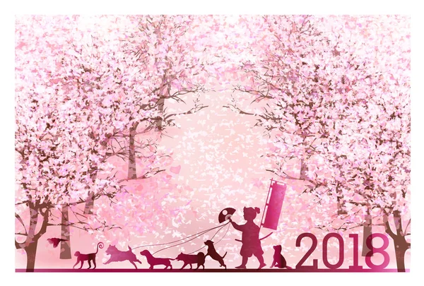 Dog New Year cards cherry background — Stock Vector