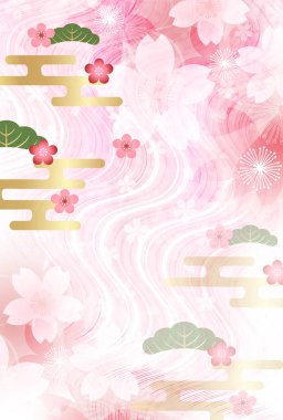 Kiraz çiçekleri yeni yıl'ın kartları Japon kağıt arka plan