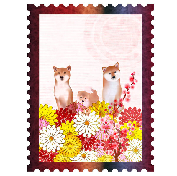 Dog New year's card Chrysanthemum flower icon