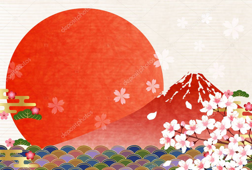 Mt. Fuji cherry blossom New Year card background