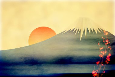 Fuji yılbaşı kartları Japon kağıt arka plan