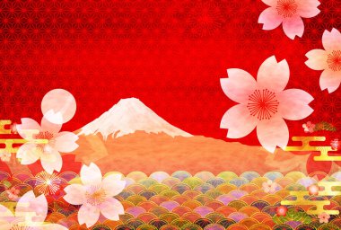 Fuji kiraz çiçeği yeni yıl kartı arka plan