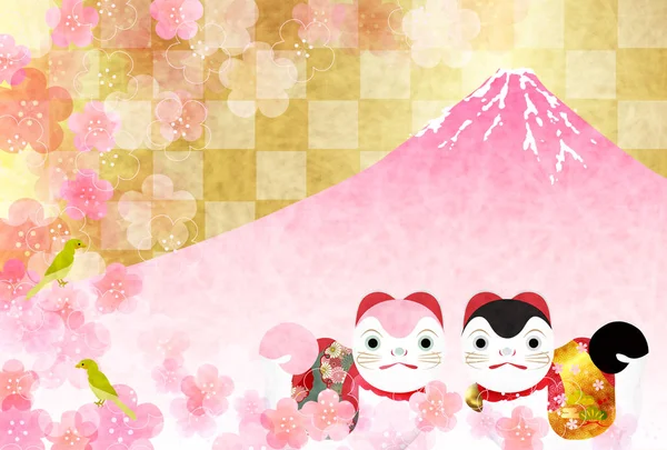 Dog New Year's cards Mt. Fuji background
